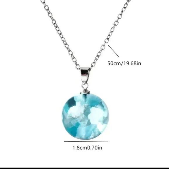 Blue Sky White Cloud Necklace Transparent Ball Shape Resin Pendant Necklace..NWT - Picture 3 of 5